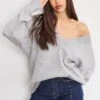 GOOD AMERICAN DEEP V KNIT SWEATER | MELANGE GREY 2 GOOD AMERICAN DEEP V KNIT SWEATER | MELANGE GREY -GOOD AMERICAN STORE M 250501 01 KEY GSK0359 MLGR A 0105