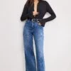 GOOD AMERICAN SOFT TECH GOOD SKATE WIDE LEG JEANS | INDIGO891