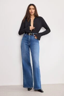 GOOD AMERICAN SOFT TECH GOOD SKATE WIDE LEG JEANS | INDIGO891