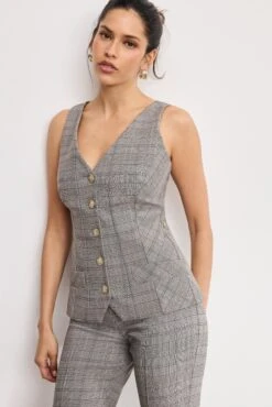 GOOD AMERICAN PLAID VEST | GLEN PLAID001