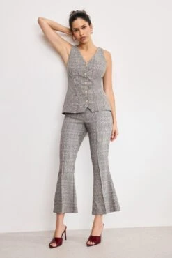 GOOD AMERICAN PLAID PULL ON KICK FLARE PANTS | GLEN PLAID001