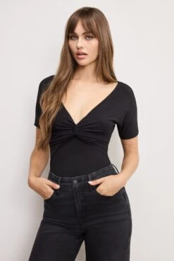 GOOD AMERICAN JERSEY TWIST FRONT BODYSUIT | BLACK001