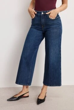 GOOD AMERICAN SOFT TECH GOOD WAIST PALAZZO CROPPED JEANS | INDIGO977