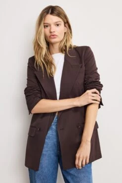 GOOD AMERICAN ESSENTIAL SUITING OVERSIZED DOUBLE BREASTED BLAZER | DARK CHOCOLATE