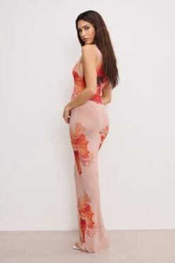 GAUZE MESH MAXI DRESS | MAUVE TROPICAL HIBISCUS001