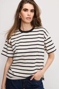 GOOD AMERICAN COTTON OVERSIZED TEE | BLACK AND ECRU WIDE STRIPE -GOOD AMERICAN STORE M250513 07 GT0666 BCWS A 0809