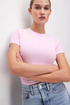 GOOD AMERICAN SUPER STRETCH BABY TEE | ROSEQUARTZ001