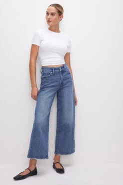 GOOD AMERICAN GOOD WAIST CROPPED PALAZZO JEANS | INDIGO338