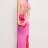 SATIN LACE UP MAXI DRESS | PINK HIBISCUS002 -GOOD AMERICAN STORE M 250218 18 GDW0255 PH02 A 2626