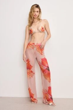 GAUZE MESH WIDE LEG | MAUVE TROPICAL HIBISCUS001