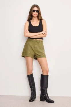 GOOD AMERICAN STORE 3 LITE LINEN SHORTS | MARTINI OLIVE002