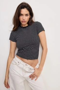 GOOD AMERICAN SUPER STRETCH BABY TEE | CLASSIC STRIPE002