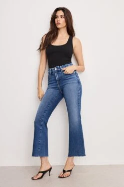 GOOD AMERICAN SOFT TECH GOOD LEGS CROPPED MINI BOOT JEANS | INDIGO818