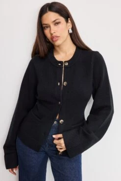 GOOD AMERICAN BUTTON FRONT KNIT CARDIGAN | BLACK001 -GOOD AMERICAN STORE M 250501 03 GSK0366 K001 A 0379