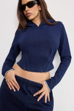 GOOD AMERICAN JEANIUS CORSET HOODIE | INDIGO1029