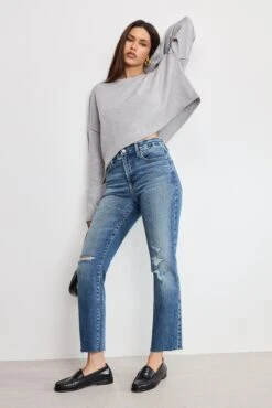 GOOD AMERICAN SOFT TECH GOOD LEGS STRAIGHT JEANS | INDIGO1077