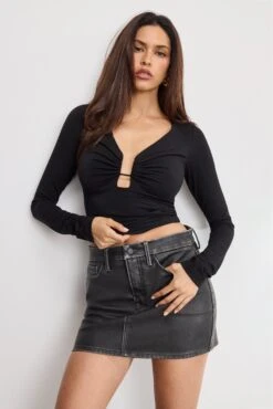 GOOD AMERICAN JERSEY U WIRE LONG SLEEVE TOP | BLACK001