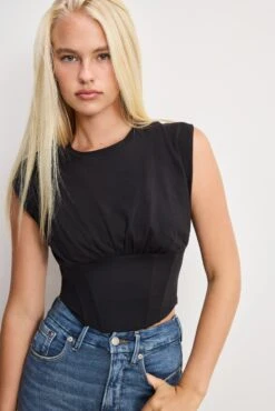 GOOD AMERICAN SLEEVELESS CORSET TOP | BLACK001